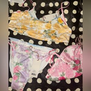 LoveShackFancy Yellow and Purple Floral Bikini Set with Bag